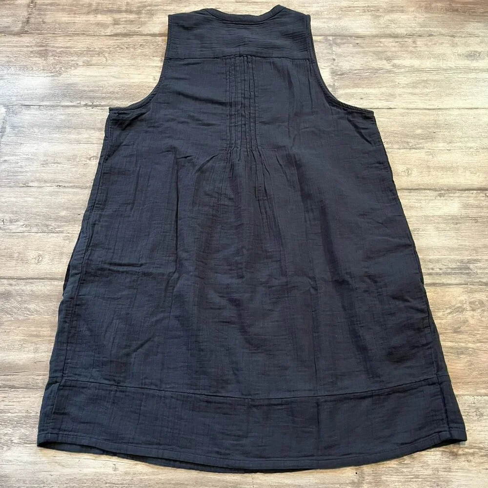 Quince 100% Organic Cotton Gauze Sleeveless Swing Dress, Indigo Blue, Large - Picture 7 of 11